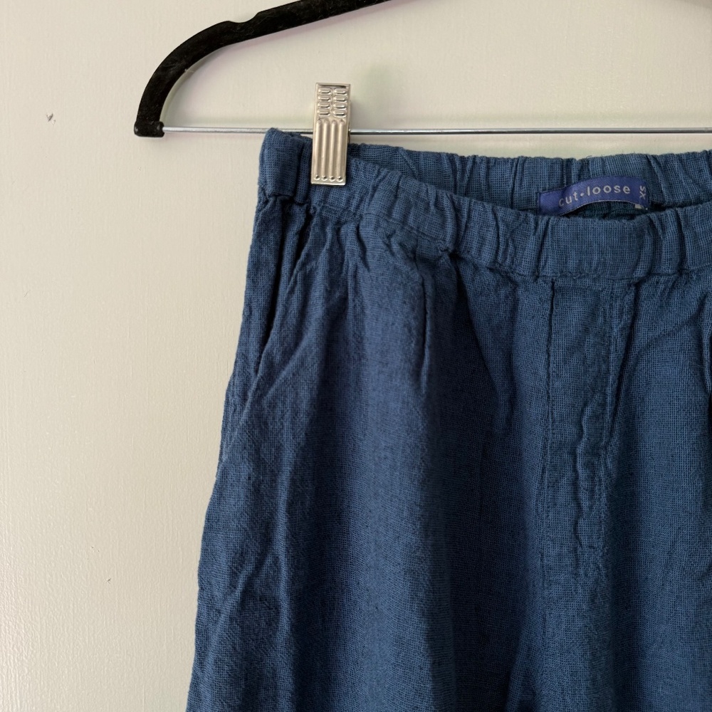 Cut Loose Navy Blue Linen Blend Wide Leg Cropped Pants Extra Small - Picture 3 of 8